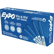 Expo® Vis-A-Vis Wet-Erase Overhead Transparency Markers, Fine Tip, Blue, 12-Count
